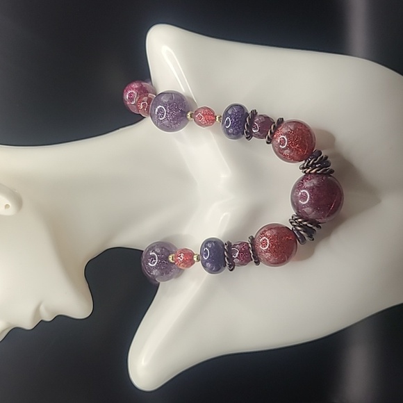 Pink and purple glass like beaded necklace vintage - Picture 1 of 8